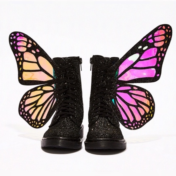 Butterfly Boots Glitter Rave Burning Man EDC Black - Picture 4 of 7